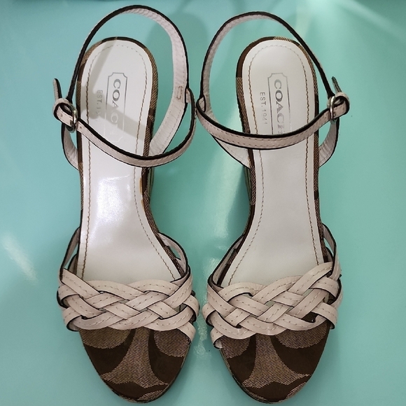 Coach Cream and Brown Braided Sandals Size 8 - Picture 1 of 8